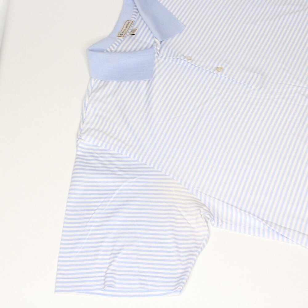 Peter Millar XL 3 Button Striped Pro Golf Light Blue White Polo Shirt Activewear - Picture 7 of 9